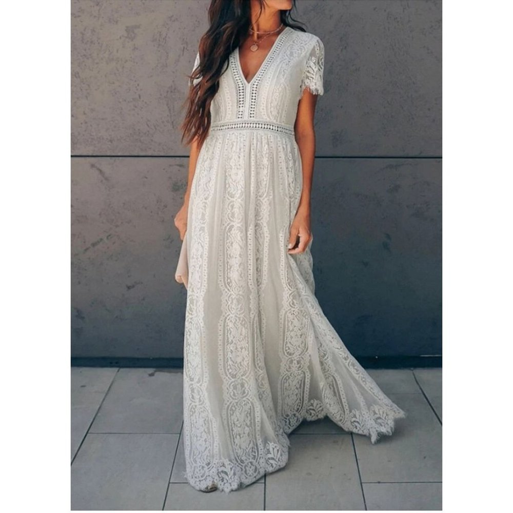 Bella Ella Lace White Maxi Dress Size Large New with tags - Picture 3 of 11